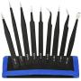 Kingdun 9pcs Stainless steel Tweezer Set,Anti-static ESD Tweezers with Non Magnetic Tips for Electronics Repair, Soldering, Crafting and Jewelry