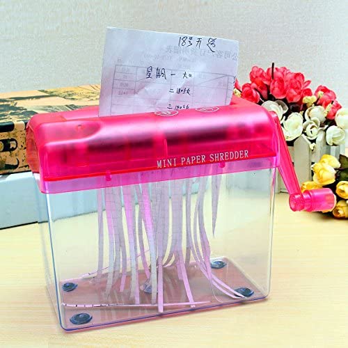 Mini Hand Shredder SENREAL Portable Paper Shredder A6 Manual Shredder Documents Paper Cutting Tool Home Office Desktop Stationery-Pink