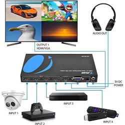 Orei HDMI Multi-Viewer 4x1 Seamless HDMI Switch by OREI - 4 Ports, IR Remote, RS-232 Control, Supports up to 1080p, Security Camera, HDMI Switch 4 in 1 Out (HD-401MR)