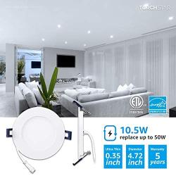 TORCHSTAR Essential Series 12-Pack 10.5W 4 Inch Slim LED Panel Downlight with J-box, Dimmable 800lm Ultra-Thin LED Recessed Light, ETL & Energy Star Listed, 5000K Daylight, White