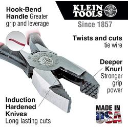 Klein Tools D201-7CSTA Linesman Pliers, Side Cutters with Spring Loaded Action, Ironworker Pliers have Aggressive Knurl and Tempered Handles