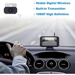 1080P Backup Camera and 5 inch Monitor Kit Digital Wireless Rear View Camera for Car SUV Truck RV Built-in Transmitter with Parking guidelines