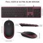 Wired Keyboard and Mouse, Jelly Comb Ultra Thin Full Size USB Wire Corded Keyboard Mouse Combo Set with Number Pad for Computer, Laptop, PC, Desktop, Notebook, Windows 7, 8, 10 (Wine Red)