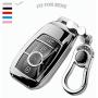 K LAKEY Car Key Fob Cover,Fit for Mercedes Benz C E S M CLS CLK G Class Key Fob,Smart Car Key Soft TPU Case Protector Key Fob with Alloy Keychain Silver (Silver, B)