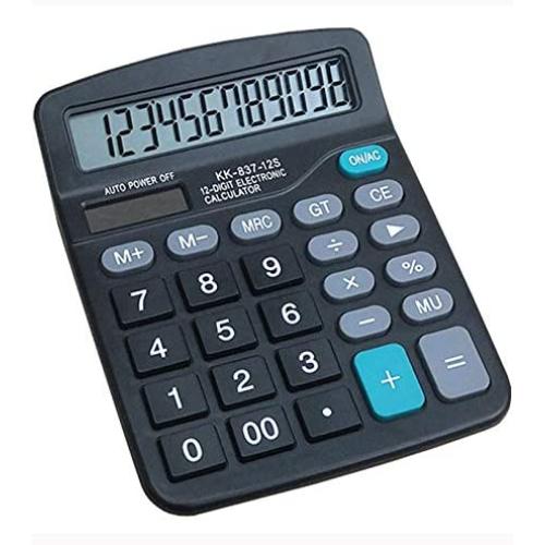 HZFJ Calculator, 12-bit Solar Battery Dual Power Standard Function Electronic Calculator with Large LCD Display Office Calculator Black(NO Battery) (KK-837B, 1PACK)