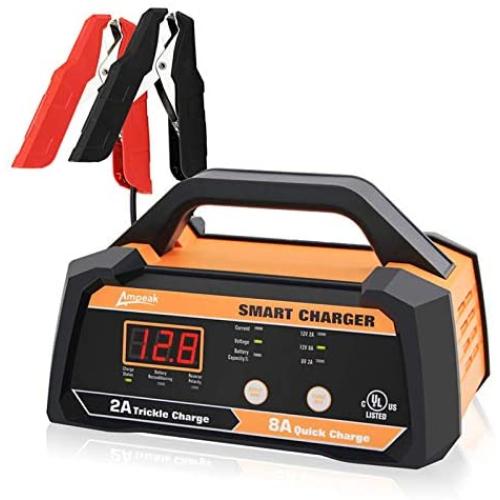 Ampeak 6V 12V Smart Car Battery Charger and Maintainer 2A 8A Fully Automatic with Cable Clamps