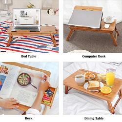 Bamboo Laptop Desk, Adjustable Portable Breakfast Serving Bed Tray with Tilting Top Drawer for Surfing Reading Writing Eating (Bamboo)