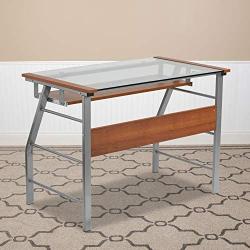 Flash Furniture Glass Computer Desk with Pull-Out Keyboard Tray and Bowed Front Frame