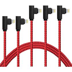 Lightning Cable 5 Pack(3/6/6/10/10FT) iPhone Cable Right Angle Nylon Braided Fast Charge Cord USB Compatible with iPhone 12 11Xs XR X 8 7 6 Plus (Black and Red)