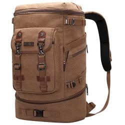 WITZMAN Travel Backpack for Men Women Canvas Backpack Carry on Luggage Rucksack Convertible Duffel Bag Large (A568 Brown)