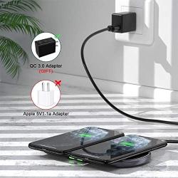 Dual Wireless Charging Mat Fast Wireless Charger iPhone Wireless Charging Pad Station Qi 5 Coils 10W Large Multiple Devices Compatible with iPhone 12 11 X XS Max Samsung USB C Adapter Included