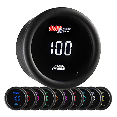 GlowShift 10 Color Digital 100 PSI Fuel Pressure Gauge Kit - Includes Electronic Sensor - Multi-Color LED Display - Tinted Lens - for Car & Truck - 2-1/16'' (52mm)