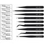Precision Tweezer Set - FEITA Professional ESD Stainless Steel Anti static Tweezers Kit for Electronic, craft, Jewelry, Watchmakers, Hobby (Black 9 Pcs)
