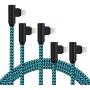 iPhone Charger Cord Right Angle Lightning Cable 5 Pack (3/3/6/6/10FT) Nylon Braid 90 Degree Charging Cord Fast Charging & Data Sync Cord Long Compatible iPhone 12 11 Pro XS Max/X/8/7/Plus iPad Blue