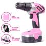 Pink Power Drill PP182 18V Cordless Electric Drill Driver Set for Women - Tool Case, 18 Volt Drill, Charger and 2 Batteries