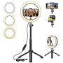 SYOSIN LED Ring Light with Extendable Tripod Stand, 8 LED Selfie Ring Light & Phone Holder with 3 Color Modes and 10 Brightness for Tiktok, YouTube Video, Makeup, Photography, Live Streaming