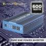 PowerBright 24 Volts Pure Sine Power Inverter 600 Watt, True Sine Continuous 24 Volt DC to 120 Volt AC - Perfect for an Emergency, Hurricane, Storm Outage