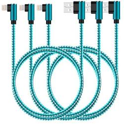 Right Angle iPhone Charger 10ft 3 Pack 90 Degree Lightning Cable Compatible with iPhone 12 11 Pro XS MAX/XR/X/8 8 Plus/7 7 Plus/6 6 Plus/iPad (Light Blue,10ft)
