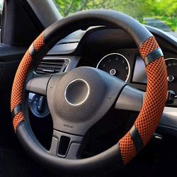 BOKIN Steering Wheel Cover, Microfiber Leather and Viscose, Breathable, Anti-Slip, Odorless, Warm in Winter and Cool in Summer, Universal 15 Inches (Orange)