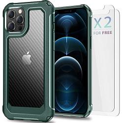 SUPBEC Compatible for iPhone 11 Pro Max Case and [ Screen Protector Tempered Glass x2Pcs] Protective Phone Cover [HeavyDuty Series] Shockproof Silicone for iPhone 11Pro Max Phone Case-Clear Green-6.5''