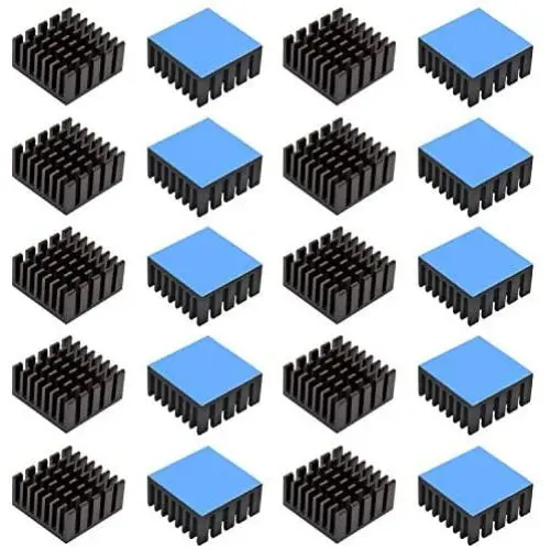 20pcs Aluminum Heatsink 20x20x10mm / 0.79x0.79x0.39 inches with Thermal Conductive Adhesive Tape for Electronic Chip MOS IC Diode Triode Cooling Heat Dissipation