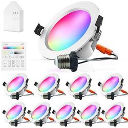 Smart LED Recessed Downlight with Touchscreen Smart Switch & Smart Bridge, FVTLED 10pcs Wireless Bluetooth Mesh 9W 4 inch 700LM 2700K-6500K Dimmable RGBWC Multicolor Color 5 in 1 Ceiling Spotlight
