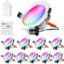 Smart LED Recessed Downlight with Touchscreen Smart Switch & Smart Bridge, FVTLED 10pcs Wireless Bluetooth Mesh 9W 4 inch 700LM 2700K-6500K Dimmable RGBWC Multicolor Color 5 in 1 Ceiling Spotlight