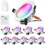 Smart LED Recessed Downlight with Touchscreen Smart Switch & Smart Bridge, FVTLED 10pcs Wireless Bluetooth Mesh 9W 4 inch 700LM 2700K-6500K Dimmable RGBWC Multicolor Color 5 in 1 Ceiling Spotlight