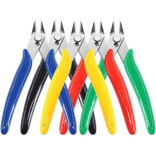 Swpeet 5Pack Precision Electronic Wire Flush Cutters Kit, 5 Inch Micro Shear Wire Cutters Wire Cutting Pliers Side Cutters Pliers Electronic Cutting Pliers Side Cutting Pliers for Cutting Needs