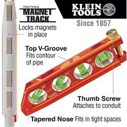Klein Tools 935AB4V Level, Torpedo Level is a Magnetic Conduit Level with 4 Vials, V-Groove and Magnet Track, High Viz Orange