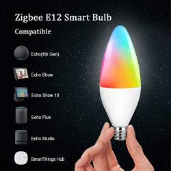 Smart Light Bulbs, Zigbee Smart Bulb Candelabra E12 Base 5W, RGB Color Changing Light Bulb, Compatible with Alexa Smartthings Hub Amazon Echo Plus, Tunable White Chandelier LED Bulbs (3 Pack)