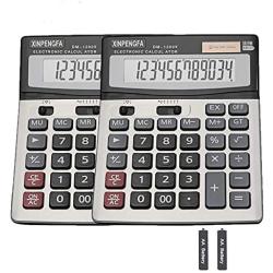 XINPENGFA Office Calculator,12-Digit Battery Dual Powered Handheld Electronic Business Mini Solar Basic Calculator, Desk Calculators with Large LCD Display（Pack of 2）