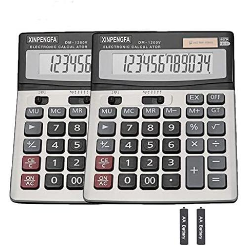 XINPENGFA Office Calculator,12-Digit Battery Dual Powered Handheld Electronic Business Mini Solar Basic Calculator, Desk Calculators with Large LCD Display（Pack of 2）