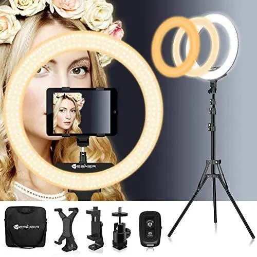 18 Inch Ring Light with Tripod Stand iPad Holder LED Ringlight Color Temperature 3200K to 5500K Makeup Ringlights with Phone Holder Carry Bag Camera Video Shoot Selfie Portrait