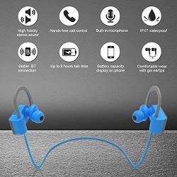 LETSCOM Bluetooth Headphones V5.0 IPX7 Waterproof, Wireless Sport Earphones, HiFi Bass Stereo Sweatproof Earbuds W/Mic, Noise Cancelling Headset for Workout, Running, Gym, 8 Hours Play time