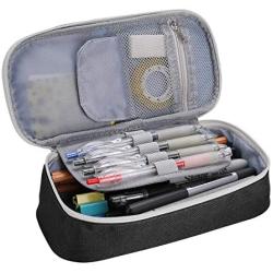 ProCase Pencil Bag Pen Case, Big Capacity Students Stationery Pouch Holder Desk Organizer with Zipper for Pens Pencils Highlighters Gel Pen Markers School Supplies Students Office Clerks –Black