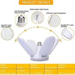 Prunend Garage Lights Ceiling Led Deformable Shop Lights for Workshop Basement Lighting, 2-Pack 60W LED Garage Light E26 CRI 80 6000LM 6500K Daylight White