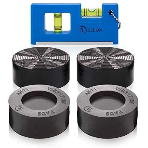 Anti Vibration Pads with Tank Tread Grip, 4 Pads + Level - Washer & Dryer Pedestals Fit All Machines - Noise Dampening, Protects Laundry Room Floor - Anti Vibrasion Pads for Washing Machine