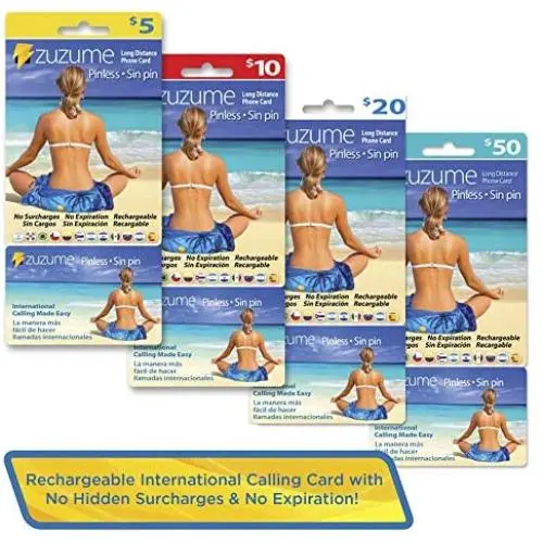 Zuzume International Calling Card | PINless, No Expiration, No Hidden Surcharges Prepaid Phone Long Distance Calling Cards | 5 USD