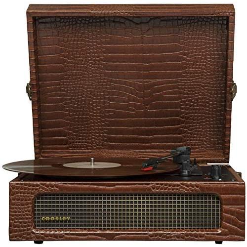 Crosley CR8017A-BR Voyager Vintage Portable Turntable with Bluetooth Receiver and Built-in Speakers, Brown