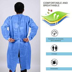 YIBER Disposable Lab Coat Isolation Gown SMS Material 38g With Knit Cuff Long Sleeve, Fluid Resistant, Dental, Medical, Hospital, Industries, ONE SIZE FITS ALL - 5 pcs/Pack Blue
