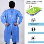 YIBER Disposable Lab Coat Isolation Gown SMS Material 38g With Knit Cuff Long Sleeve, Fluid Resistant, Dental, Medical, Hospital, Industries, ONE SIZE FITS ALL - 5 pcs/Pack Blue