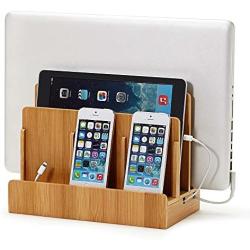 G.U.S. Personalized Monogrammed Multi-Device Charging Station Dock & Organizer - Multiple Finishes Available. for Laptops, Tablets, and Phones - Strong Build, Eco-Friendly Bamboo