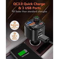 Nulaxy Bluetooth 5.0 FM Transmitter for Car, QC3.0 & USB-C PD 18W Wireless Bluetooth Radio Adapter Music Player/Car Kit with Hands-Free Calls, Siri Google Assistant, Bass Booster – NX12