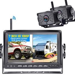 LeeKooLuu F07 HD 1080P Digital Wireless Rear View 2 Cameras for RVs,Trailers,Bus,Motorhome,5th Wheels,Campers with 7 DVR Monitor High-Speed Observation System Super Night Vision IP69 Waterproof