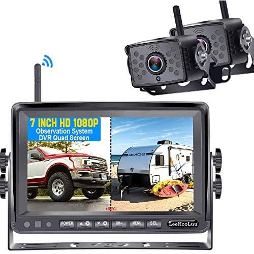 LeeKooLuu F07 HD 1080P Digital Wireless Rear View 2 Cameras for RVs,Trailers,Bus,Motorhome,5th Wheels,Campers with 7 DVR Monitor High-Speed Observation System Super Night Vision IP69 Waterproof