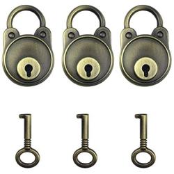 Hyamass 3pcs Vintage Antique Style Mini Archaize Padlocks Key Lock with Keys (Brass)