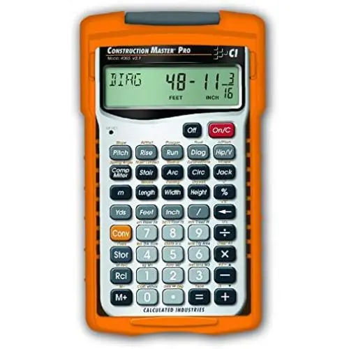 Calculated Industries 4065 Construction Master Pro Advanced Construction Math Feet-inch-Fraction Calculator for Contractors, Estimators, Builders, Framers, Remodelers, Renovators and Carpenters Calculated Industries 4065 Construction Master Pro Advanced Construction Math Feet-inch-Fraction Calculator for Contractors, Estimators, Builders, Framers, Remodelers, Renovators and Carpenters