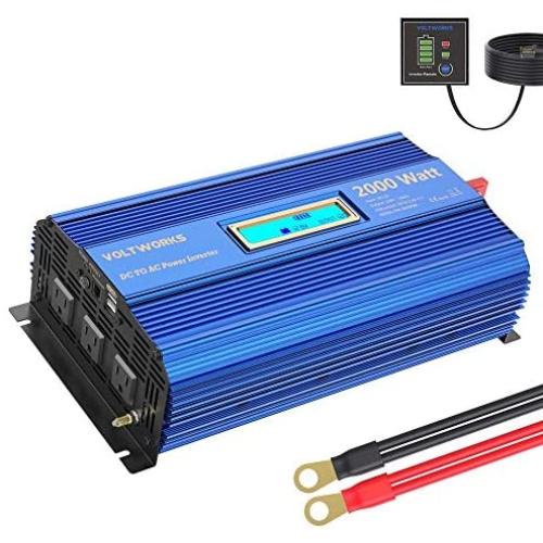 Power Inverter 2000w DC 12V to AC 120V Modified Sine Wave Inverter with LCD Display Remote Control 3AC Outlets Dual 2.4A USB Ports for Car RV Truck Boat by VOLTWORKS