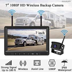Wireless Backup Camera, DOUXURY IP69 Waterproof 170° Wide View Angle HD 1080P Backup Camera + HD LCD 7'' Monitor, Digital Wireless Backup Camera System for Truck Pickup Trailer Camper Bus RV 5th Wheel